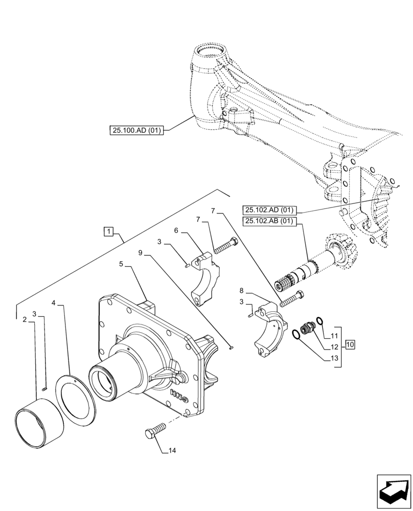 Схема запчастей Case IH PUMA 165 - (25.102.AC[01]) - VAR - 391156 - 4WD FRONT AXLE, DIFFERENTIAL CARRIER (25) - FRONT AXLE SYSTEM