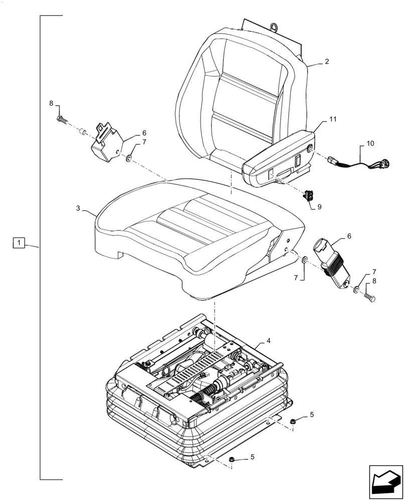 Схема запчастей Case IH MAGNUM 235 - (90.124.AE[01]) - SEAT ASSY, OPERATORS - STANDARD, DELUXE, DELUXE SEMI-ACTIVE, AND LUXURY (90) - PLATFORM, CAB, BODYWORK AND DECALS