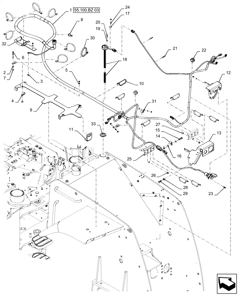 Схема запчастей Case IH STEIGER 370 - (55.100.BZ[02]) - REAR FRAME HARNESS MOUNTING, W/ CAB SUSPENSION (55) - ELECTRICAL SYSTEMS