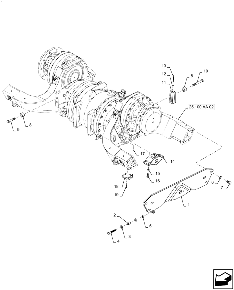 Схема запчастей Case IH QUADTRAC 420 - (25.100.AA[01]) - FRONT AXLE MOUNTING (25) - FRONT AXLE SYSTEM