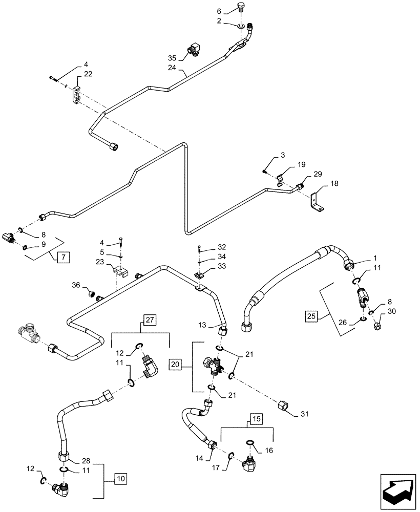Схема запчастей Case IH MAGNUM 180 - (21.506.AI[02]) - VAR- 420104, 420105 - HYDRAULIC LINES, TRANSMISSION CONTROL - CVT (21) - TRANSMISSION