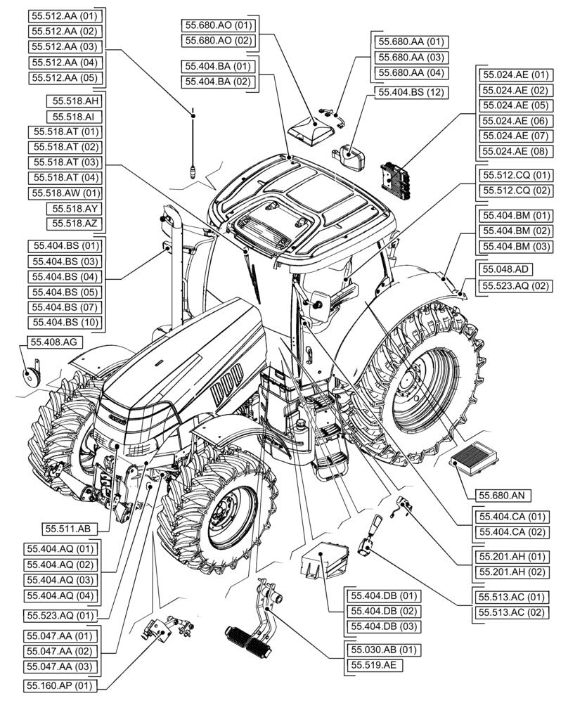 Схема запчастей Case IH PUMA 240 CVT - (00.000.55[01]) - PICTORIAL INDEX - ELECTRICAL SYSTEMS (00) - GENERAL & PICTORIAL INDEX
