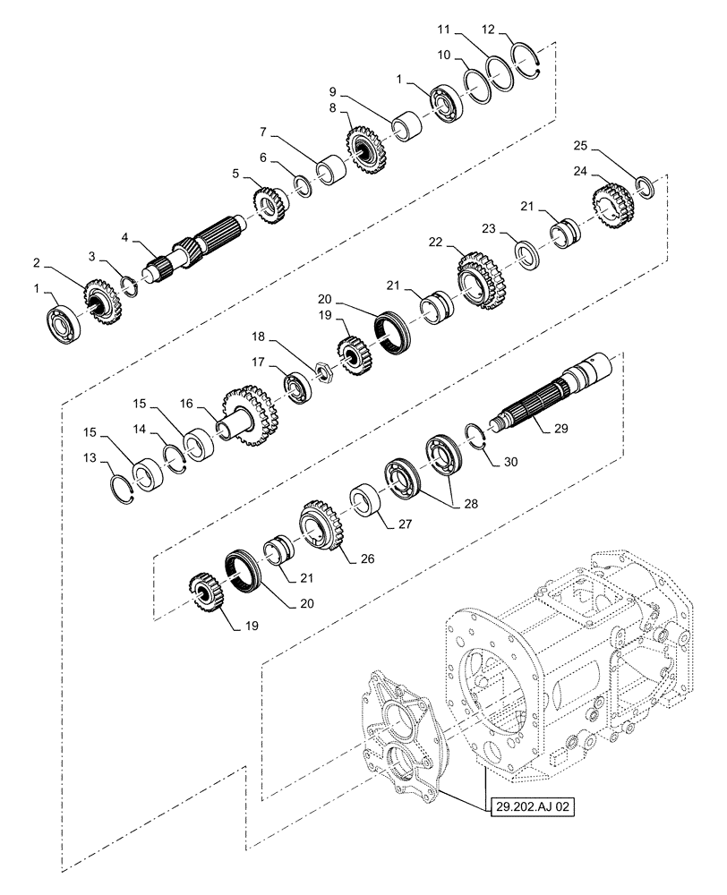 Схема запчастей Case IH FARMALL 40C - (21.145.AA[02]) - TRANSMISSION MAIN SHAFT, HST, FARMALL 40C, 50C (21) - TRANSMISSION