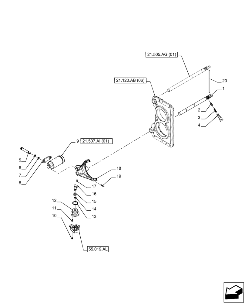 Схема запчастей Case IH PUMA 240 CVT - (21.505.AG[02]) - VAR - 337427, 337433, 391138, 758022 - TRANSMISSION, GEARSHIFT, ROD & FORKS, CVT (21) - TRANSMISSION