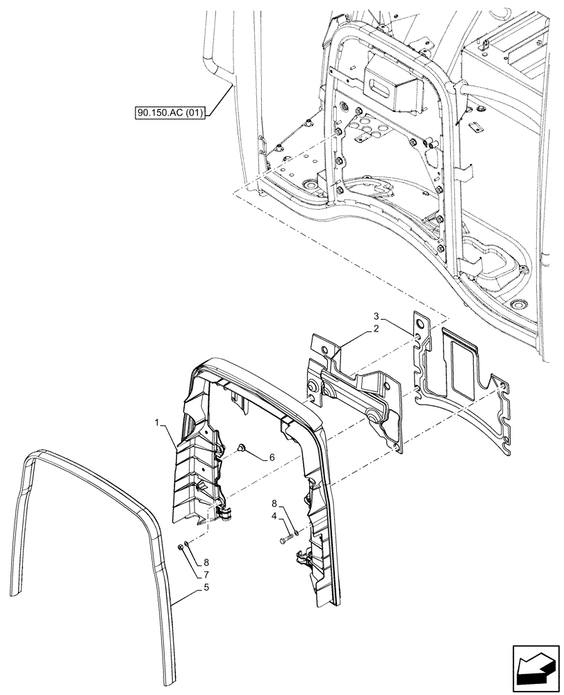Схема запчастей Case IH FARMALL 105C - (90.105.CQ[01]) - VAR - 334180, 334183, 334211, 391606, 743496, 743573, 744588 - BULKHEAD, CAB - END YR 05-FEB-2014 (90) - PLATFORM, CAB, BODYWORK AND DECALS