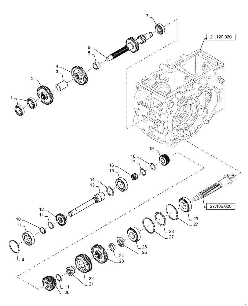 Схема запчастей Case IH FARMALL 40C - (21.140.040) - RANGE GEAR, SHAFT - HST, TRANSMISSION (21) - TRANSMISSION