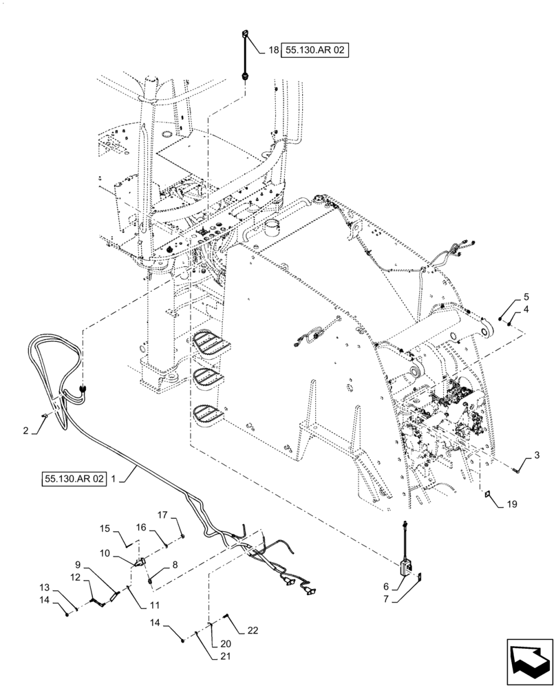 Схема запчастей Case IH QUADTRAC 620 - (55.130.AR[01]) - 3 POINT HITCH HARNESS MOUNTING (55) - ELECTRICAL SYSTEMS