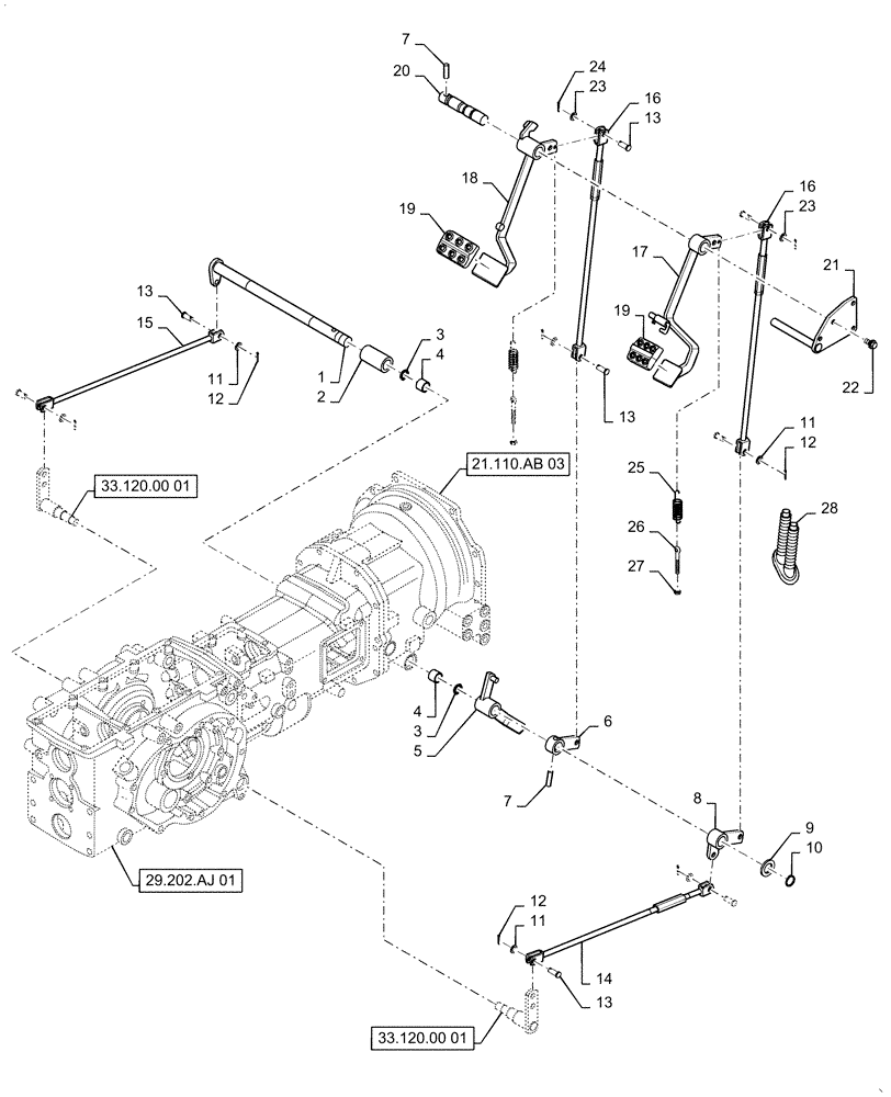 Схема запчастей Case IH FARMALL 40C - (33.120.050) - BRAKE PEDALS, REAR, STANDARD, HST TRANSMISSION (33) - BRAKES & CONTROLS