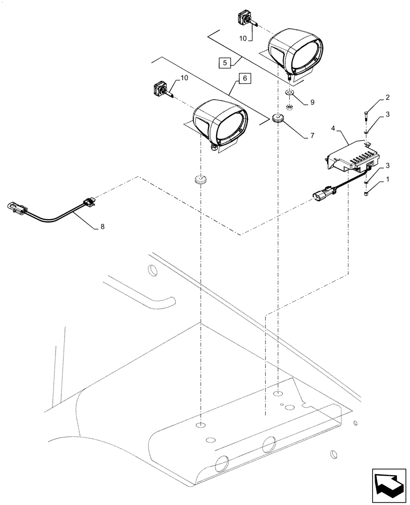 Схема запчастей Case IH QUADTRAC 620 - (55.404.BS[04]) - VAR - 420696, 449345 - REAR FENDER WORKLAMP, HID OPTION 2, BSN ZFF308000 (55) - ELECTRICAL SYSTEMS