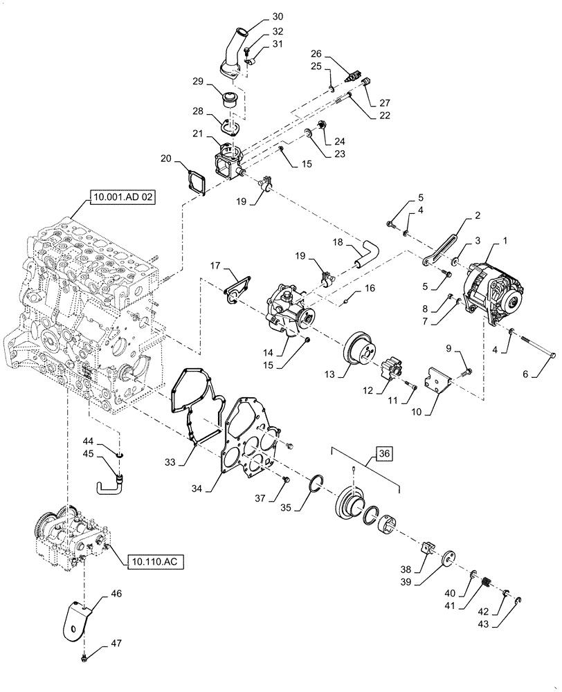 Схема запчастей Case IH FARMALL 50C - (10.400.00[02]) - ALTERNATOR, WATER PUMP AND THERMOSTAT, FARMALL 40C, 50C (10) - ENGINE