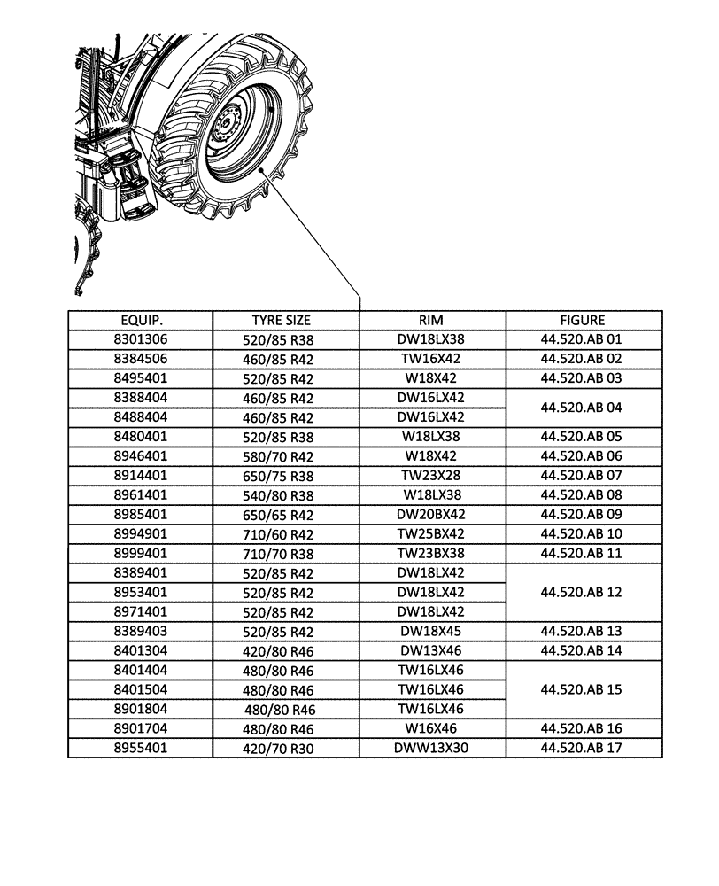 Схема запчастей Case IH PUMA 240 CVT - (00.000.44[02]) - PICTORIAL INDEX - REAR, WHEEL (00) - GENERAL & PICTORIAL INDEX