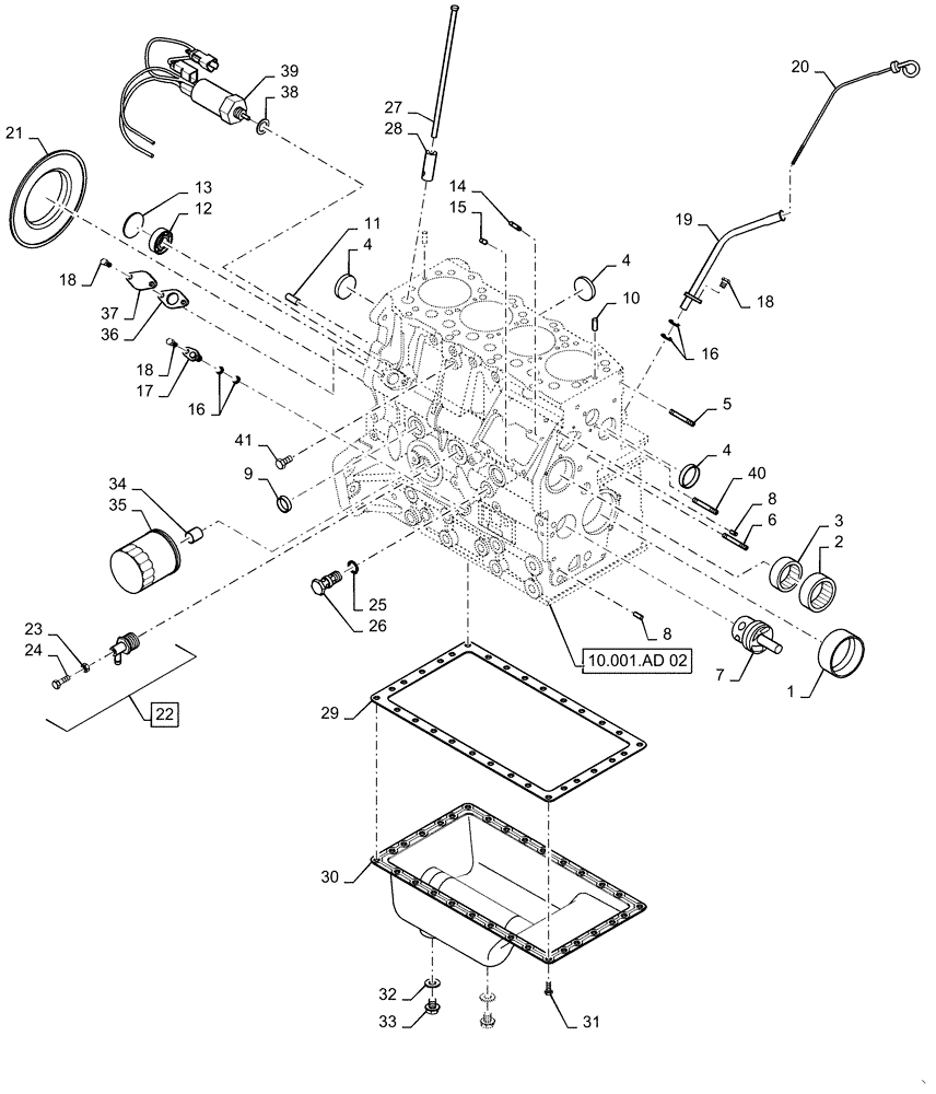 Схема запчастей Case IH FARMALL 40C - (10.001.AB[02]) - CRANKCASE, ASSY (10) - ENGINE