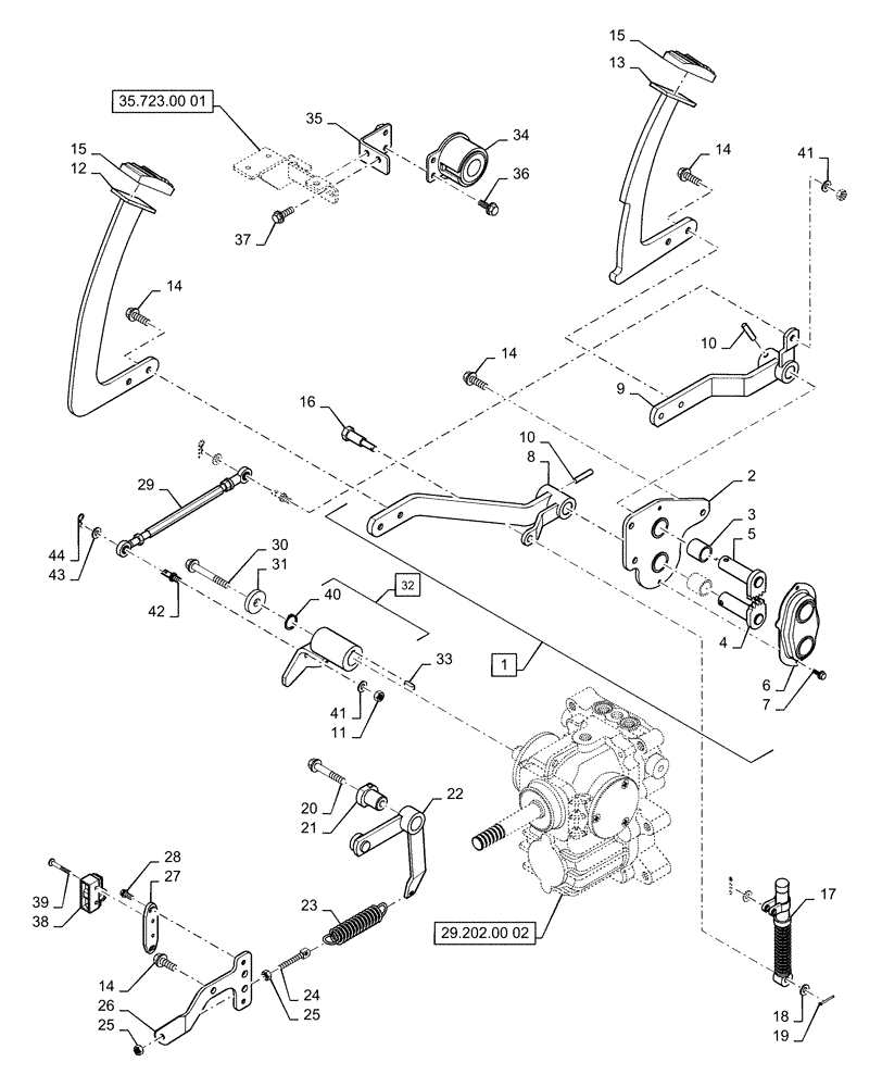 Схема запчастей Case IH FARMALL 40C - (29.200.00[02]) - HYDROSTATIC TRANSMISSION CONTROL, FARMALL 40C, 50C (29) - HYDROSTATIC DRIVE