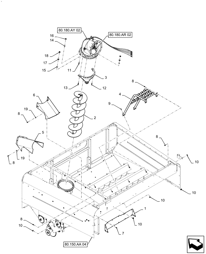 Схема запчастей Case IH AF4088 - (80.150.AA[03]) - GRAIN TANK ASSY (80) - CROP STORAGE/UNLOADING