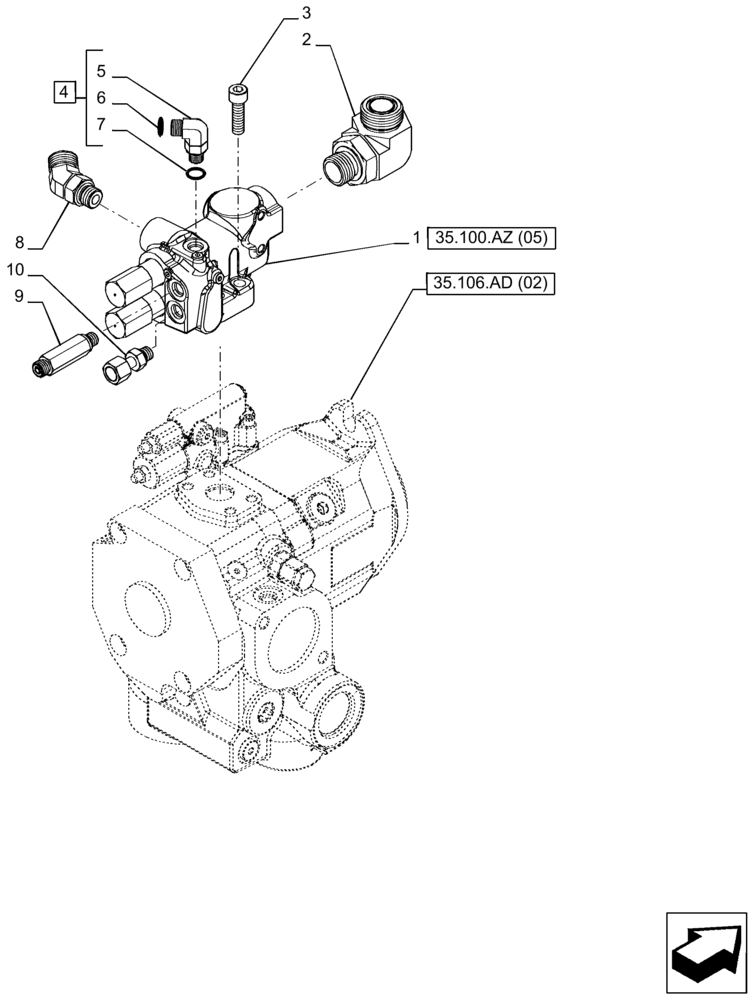 Схема запчастей Case IH PUMA 150 CVT - (35.100.AZ[03]) - VAR - 391155, 758038, 758041, 758043 - PRIORITY VALVE, CVT (35) - HYDRAULIC SYSTEMS