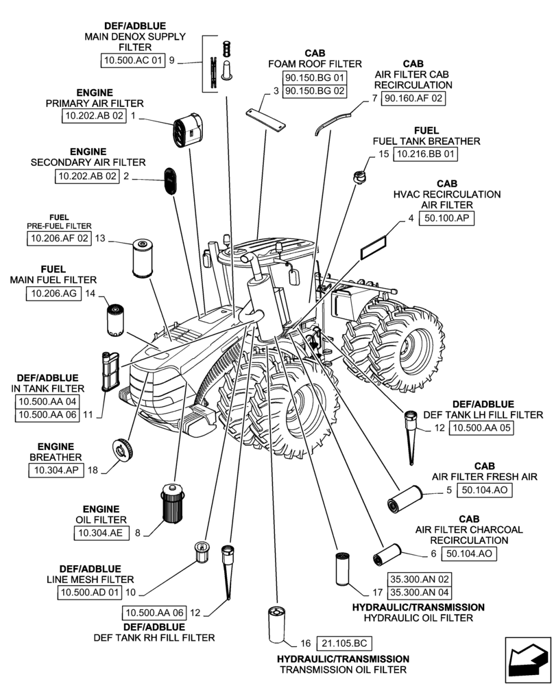 Схема запчастей Case IH STEIGER 420 - (05.100.03[01]) - FILTERS (05) - SERVICE & MAINTENANCE