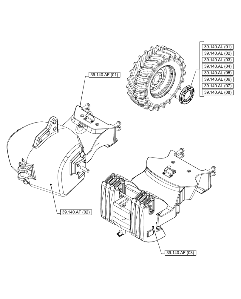 Схема запчастей Case IH PUMA 220 - (00.000.39[01]) - PICTORIAL INDEX - FRAMES AND BALLASTING (00) - GENERAL & PICTORIAL INDEX