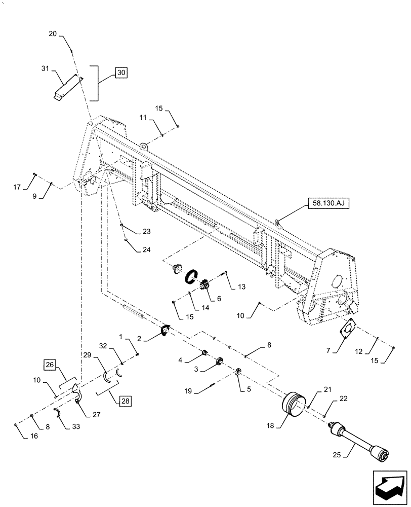 Схема запчастей Case IH 5506-65 - (58.100.AH[02]) - DRIVE HEADER ASSY, REAR, WITHOUT CHOPPER, 5506-65 (58) - ATTACHMENTS/HEADERS
