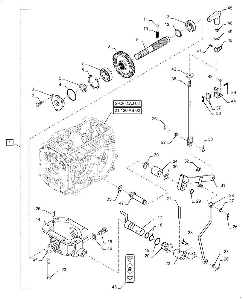 Схема запчастей Case IH FARMALL 40C - (31.120.AA) - MID PTO SHAFT AND LEVER, FARMALL 40C, 50C (31) - IMPLEMENT POWER TAKE OFF