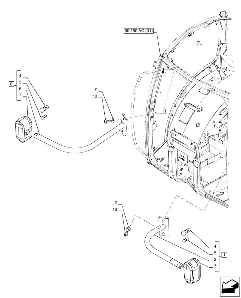 Схема запчастей Case IH PUMA 150 - (55.404.CA[02]) - VAR - 758181, 758182, 758183, 758339, 758340, 758341 - INDICATOR LIGHT (55) - ELECTRICAL SYSTEMS