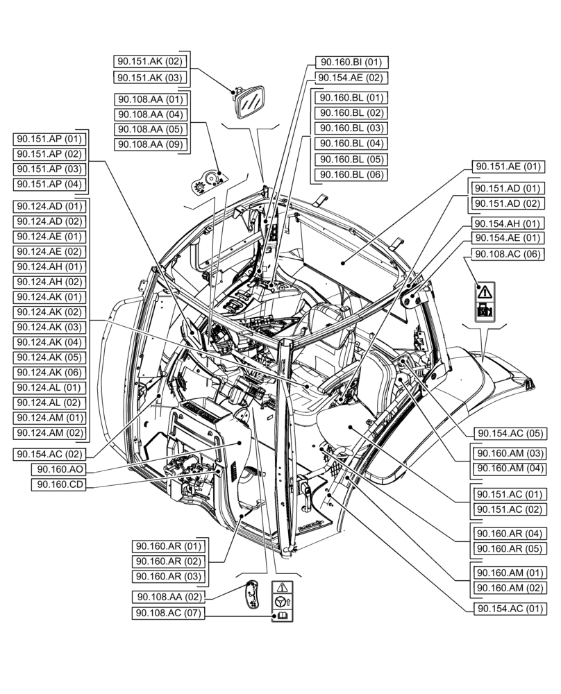 Схема запчастей Case IH PUMA 165 - (00.000.90[02]) - PICTORIAL INDEX - PLATFORM, CAB, BODYWORK AND DECALS (00) - GENERAL & PICTORIAL INDEX