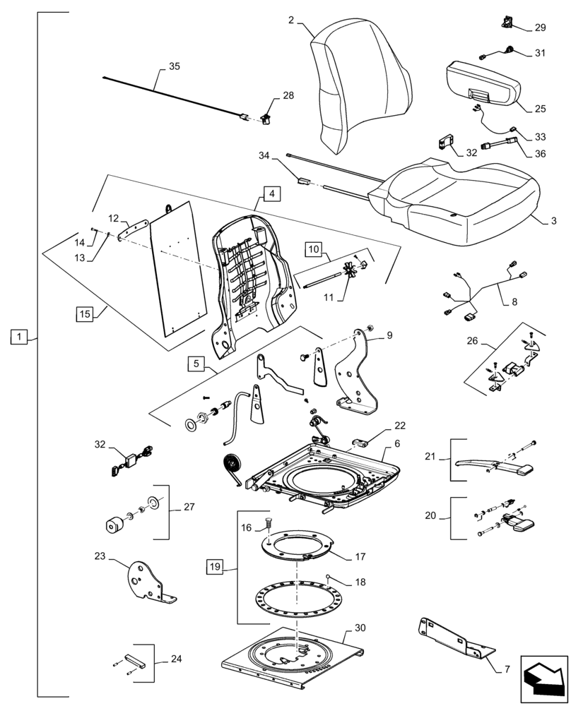 Схема запчастей Case IH PATRIOT 3340 - (90.124.AE[03]) - LUXURY LEATHER SEAT, BSN YFT041440 (90) - PLATFORM, CAB, BODYWORK AND DECALS