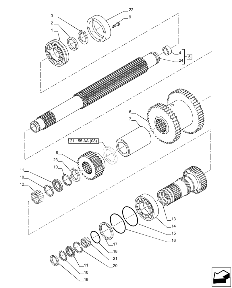 Схема запчастей Case IH PUMA 185 - (21.155.AA[04]) - VAR - 337426, 337428, 337429, 337430, 337431, 337432, 391137, 758017, 758018, 758019, 758020, 758021 - TRANSMISSION, DRIVE SHAFT, UPPER (21) - TRANSMISSION