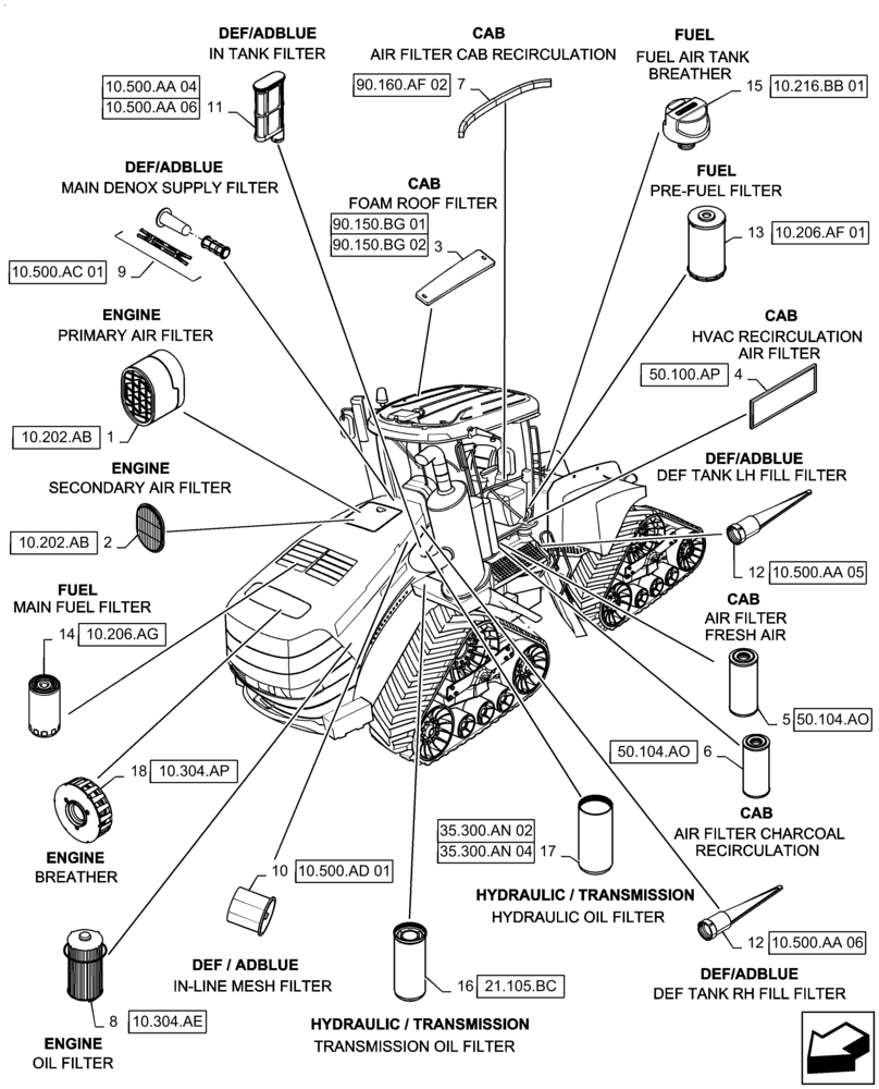 Схема запчастей Case IH QUADTRAC 470 - (05.100.03[01]) - FILTERS (05) - SERVICE & MAINTENANCE