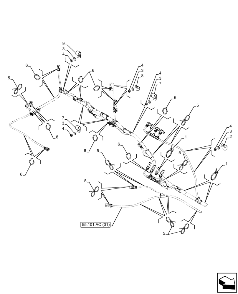 Схема запчастей Case IH FARMLIFT 635 - (55.101.AC[04]) - WIRE HARNESS, FRAME, REAR, CLIP (55) - ELECTRICAL SYSTEMS