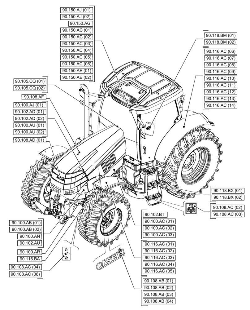 Схема запчастей Case IH PUMA 220 - (90.000.00[01]) - SECTION INDEX - PLATFORM, CAB, BODYWORK AND DECALS (90) - PLATFORM, CAB, BODYWORK AND DECALS