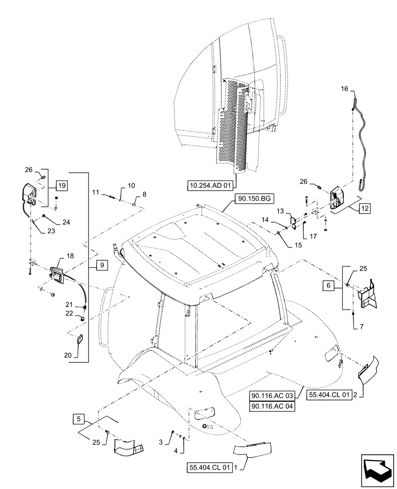 Схема запчастей Case IH MAGNUM 220 - (55.404.CD[01]) - LIGHTS, ROOF-MOUNTED, FENDER-MOUNTED, NA - BSN - ZERH08099 (55) - ELECTRICAL SYSTEMS