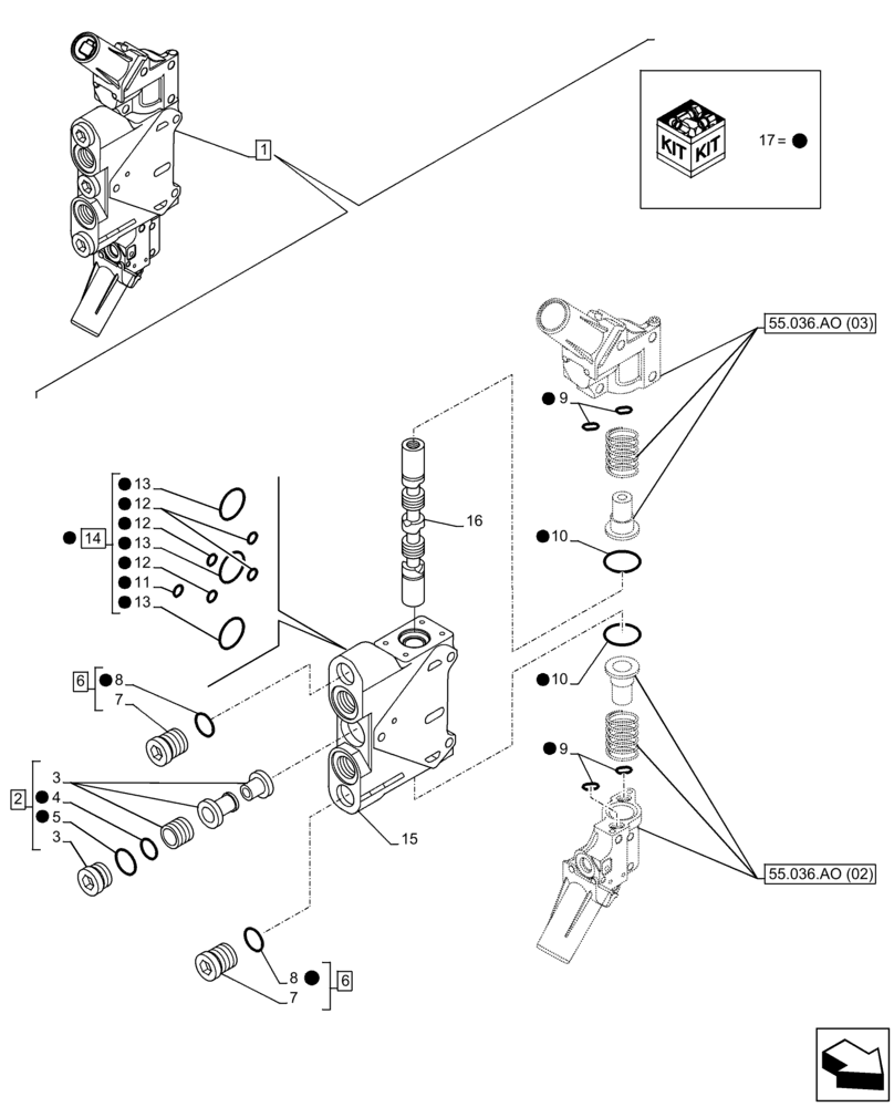 Схема запчастей Case IH FARMLIFT 632 - (35.359.AJ[06]) - CONTROL VALVE, SPOOL, TELESCOPIC SECTION (35) - HYDRAULIC SYSTEMS