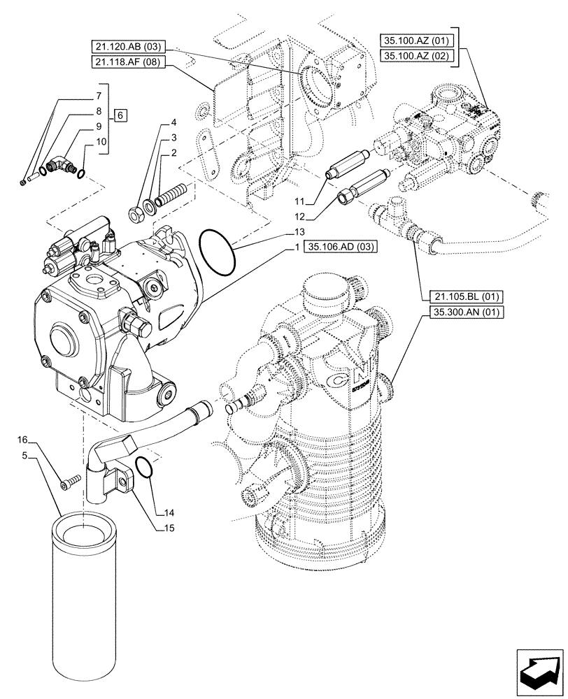 Схема запчастей Case IH PUMA 185 - (35.106.AD[01]) - VAR - 391161, 758056 - HYDRAULIC PUMP (45CC CCLS), POWERSHIFT (35) - HYDRAULIC SYSTEMS