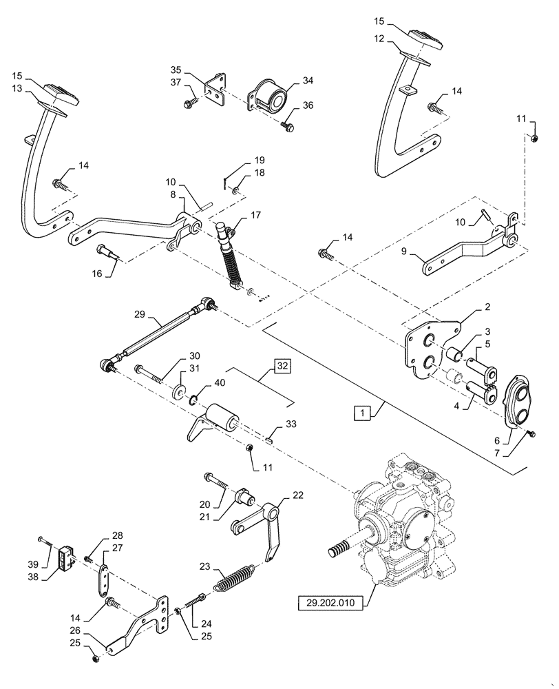 Схема запчастей Case IH FARMALL 35C - (29.200.020) - HYDROSTATIC TRANSMISSION, CONTROLS (29) - HYDROSTATIC DRIVE