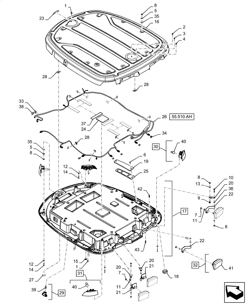 Схема запчастей Case IH STEIGER 470 - (90.150.BG[01]) - CAB ROOF, BSN ZEF303000 (90) - PLATFORM, CAB, BODYWORK AND DECALS