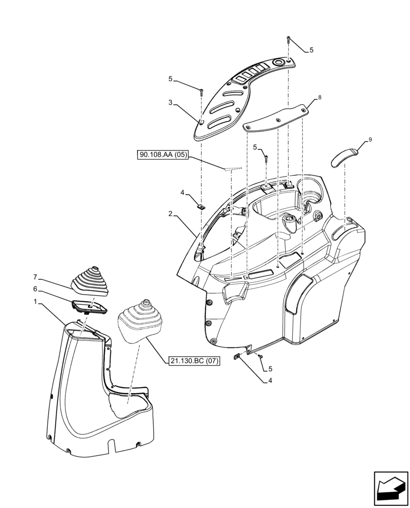 Схема запчастей Case IH FARMALL 85C - (90.110.AV[01]) - VAR - 332785, 390124, 390831 - TRIM PANEL, RIGHT SIDE, W/O CAB (90) - PLATFORM, CAB, BODYWORK AND DECALS