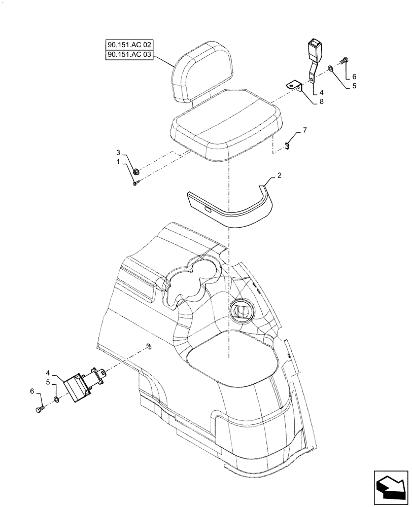 Схема запчастей Case IH PATRIOT 3340 - (90.151.AC[01]) - TRAINING SEAT MOUNTING (90) - PLATFORM, CAB, BODYWORK AND DECALS