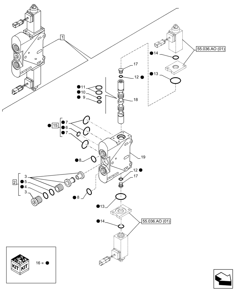 Схема запчастей Case IH FARMLIFT 632 - (35.359.AJ[05]) - CONTROL VALVE, SPOOL, AUXILIARY SECTION (35) - HYDRAULIC SYSTEMS