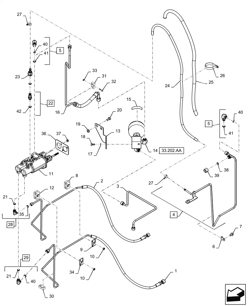 Схема запчастей Case IH MAGNUM 200 - (33.202.AR[02]) - VAR- 429326, 729571 - MASTER CYLINDER - POWERSHIFT (33) - BRAKES & CONTROLS