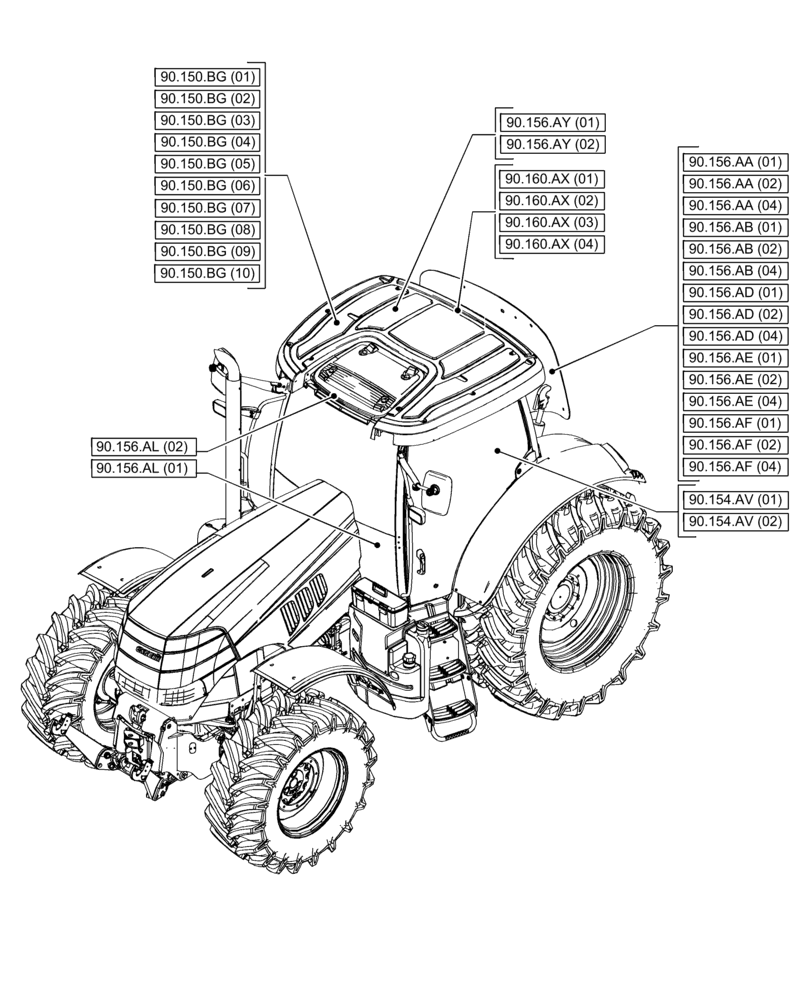 Схема запчастей Case IH PUMA 240 CVT - (00.000.90[03]) - PICTORIAL INDEX - PLATFORM, CAB, BODYWORK AND DECALS (00) - GENERAL & PICTORIAL INDEX
