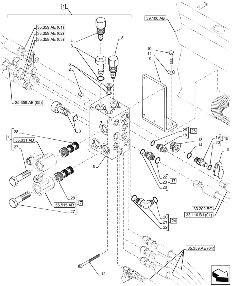 Схема запчастей Case IH FARMLIFT 632 - (35.359.BB) - HYDRAULIC MANIFOLD (35) - HYDRAULIC SYSTEMS