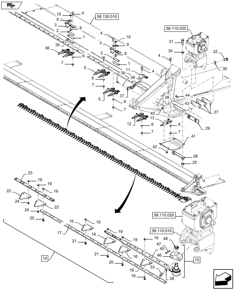 Схема запчастей Case IH 3050-41FT - (58.110.050) - CUTTERBAR, LH (58) - ATTACHMENTS/HEADERS