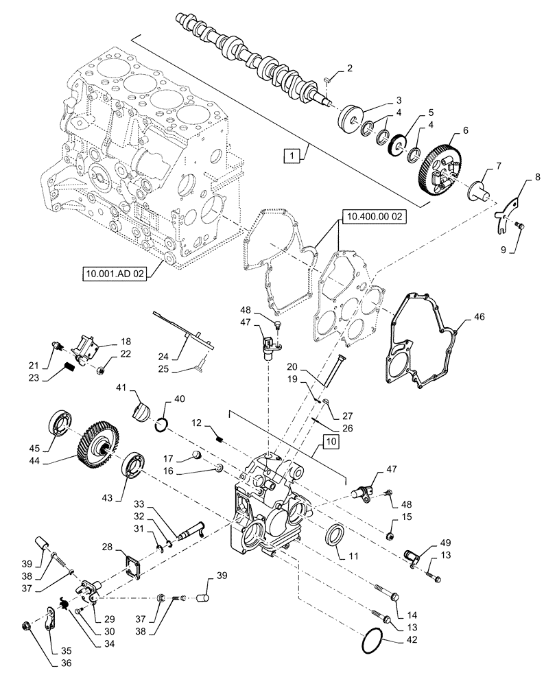 Схема запчастей Case IH FARMALL 40C - (10.102.BB[02]) - TIMING CONTROL GEAR AND HOUSING (10) - ENGINE