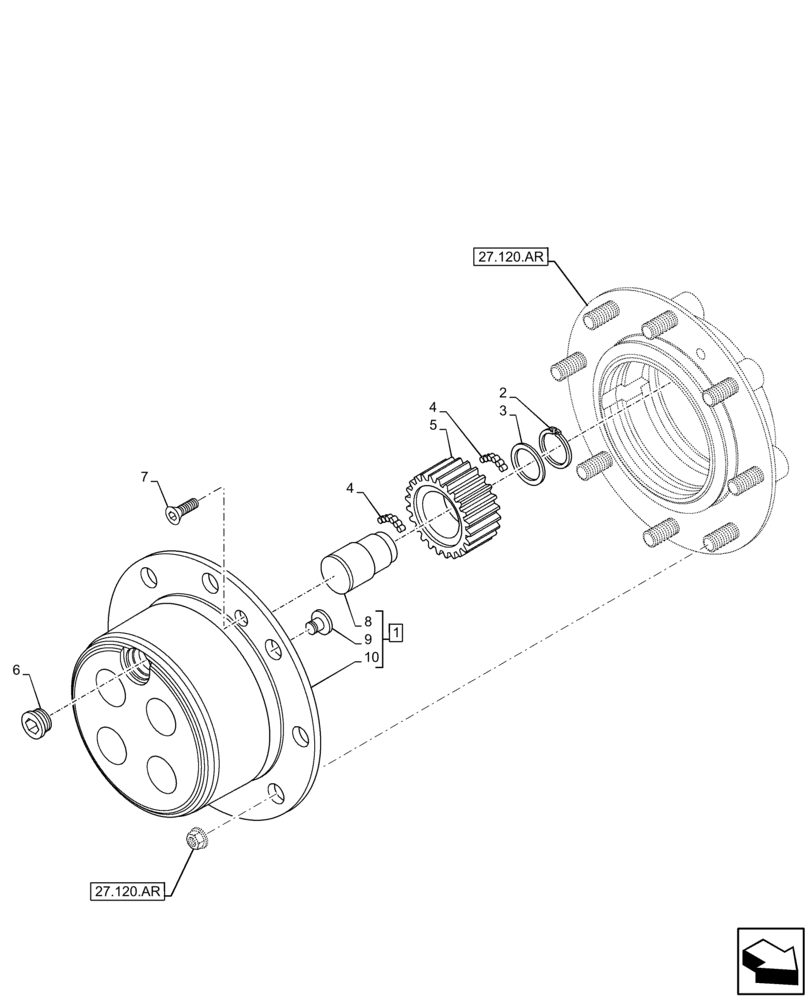 Схема запчастей Case IH FARMLIFT 632 - (27.124.AB) - VAR - 749492, 749493 - REAR AXLE, PLANETARY HUB (LSD/OPEN) (27) - REAR AXLE SYSTEM