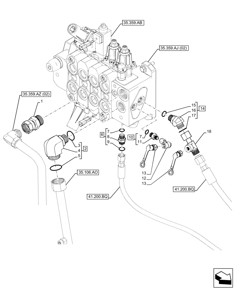 Схема запчастей Case IH FARMLIFT 935 - (35.359.AE[06]) - CONTROL VALVE LINE, INLET SECTION, FITTING (35) - HYDRAULIC SYSTEMS