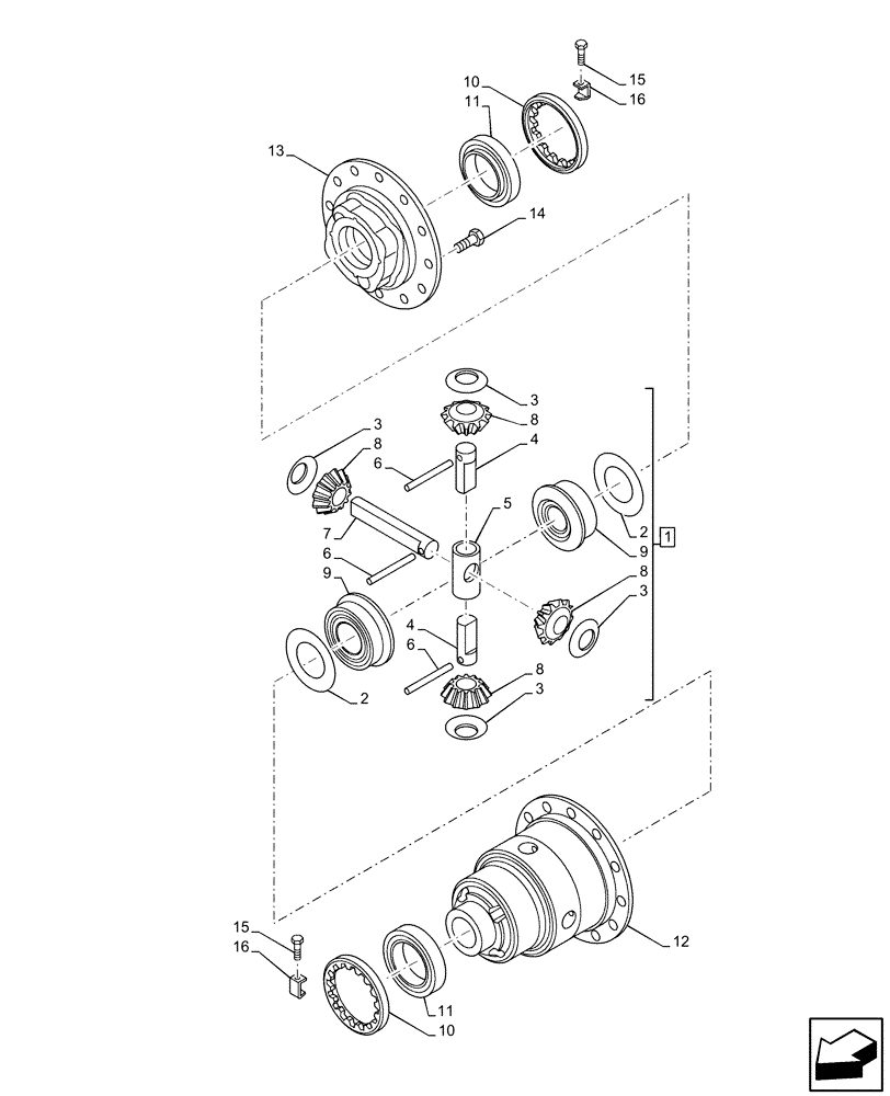 Схема запчастей Case IH FARMLIFT 632 - (27.106.AC[02]) - VAR - 749493 - REAR AXLE, DIFFERENTIAL (OPEN) (27) - REAR AXLE SYSTEM