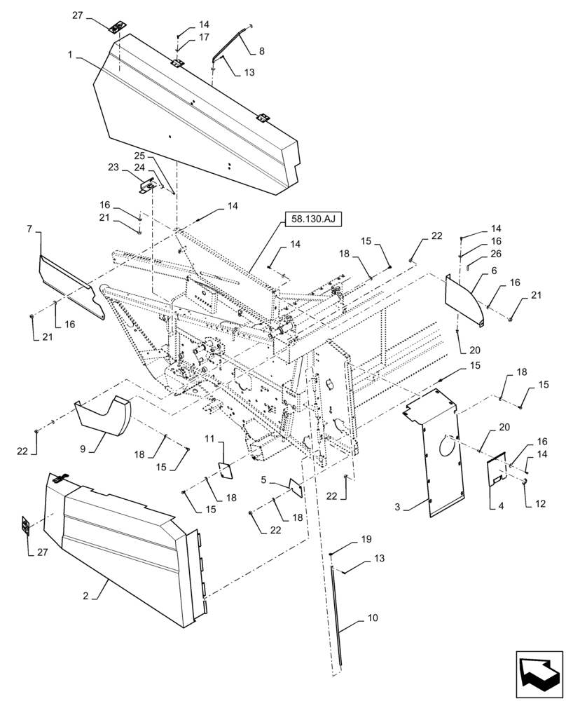 Схема запчастей Case IH 2060-15 - (58.130.AD) - HEADER SHIELD, LH (58) - ATTACHMENTS/HEADERS