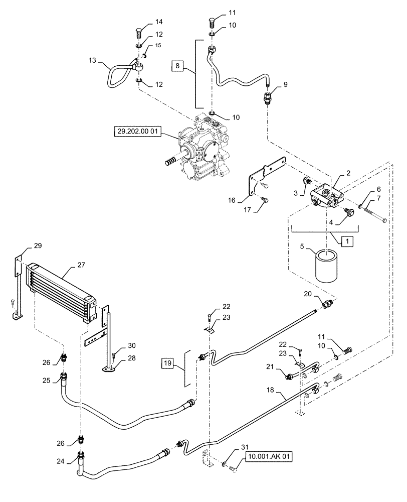 Схема запчастей Case IH FARMALL 30C - (10.408.AO[01]) - TRANSMISSION OIL COOLER, FARMALL 30C, 35C (10) - ENGINE