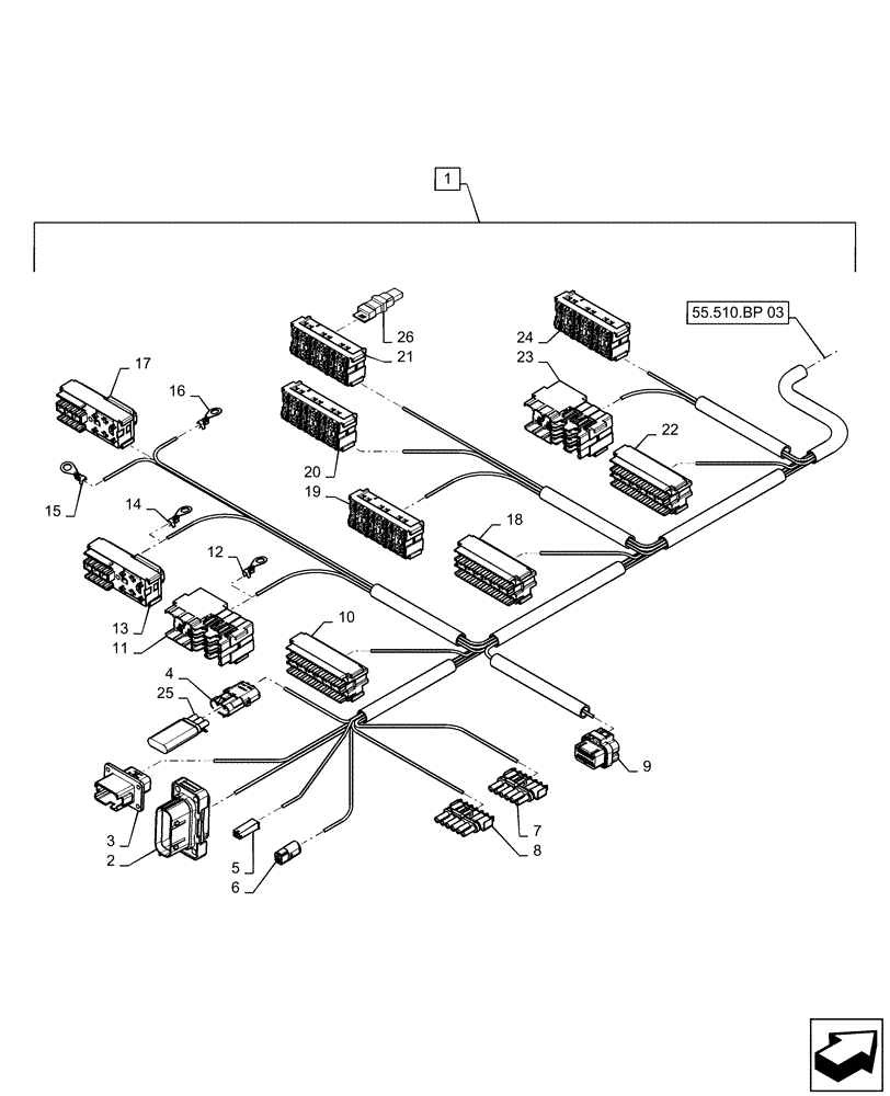Схема запчастей Case IH MAGNUM 220 - (55.510.BP[02]) - WIRE HARNESS, CAB - BSN - ZERH08099 (55) - ELECTRICAL SYSTEMS