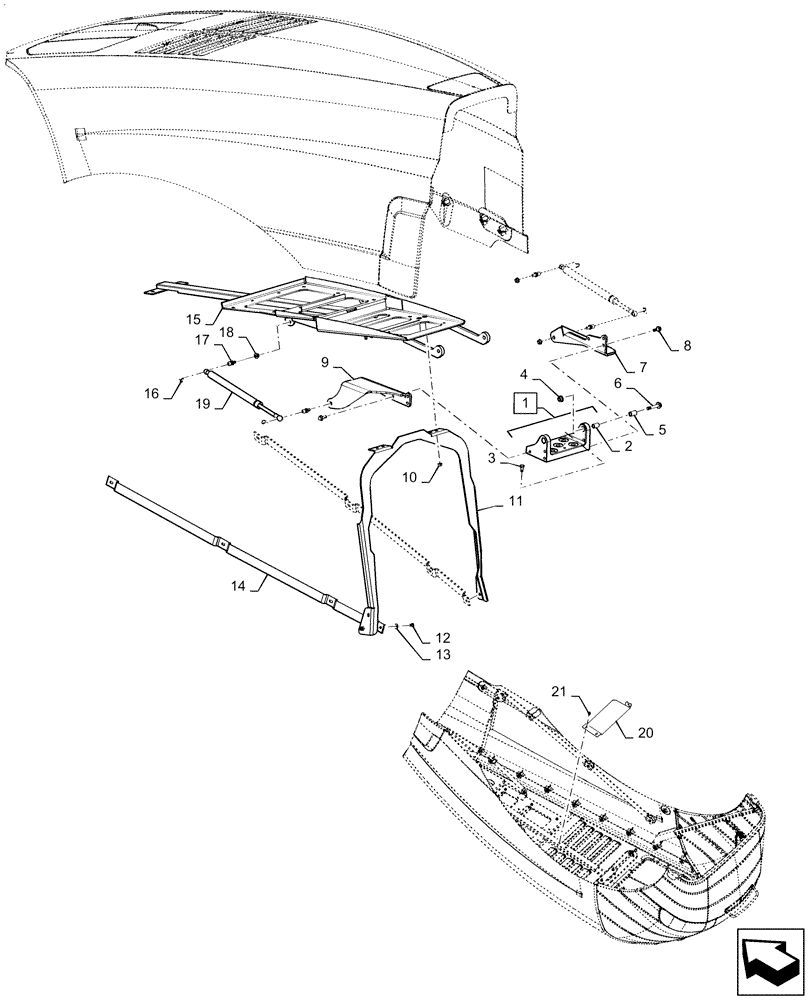 Схема запчастей Case IH MAGNUM 280 - (90.100.AU[03]) - HOOD, TILTING (90) - PLATFORM, CAB, BODYWORK AND DECALS